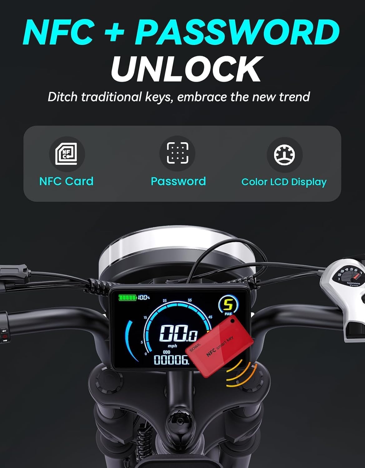 F6/F6S/F6PRO Electric Bike for Adults with NFC & Password Unlock, 5000/2000/1500W, 50/40/33MPH, 60V 30Ah, 48V 15/25Ah E-Bike, 100-60 Miles Electric Motorcycle, 20" Fat Tire Electric Dirt Bike