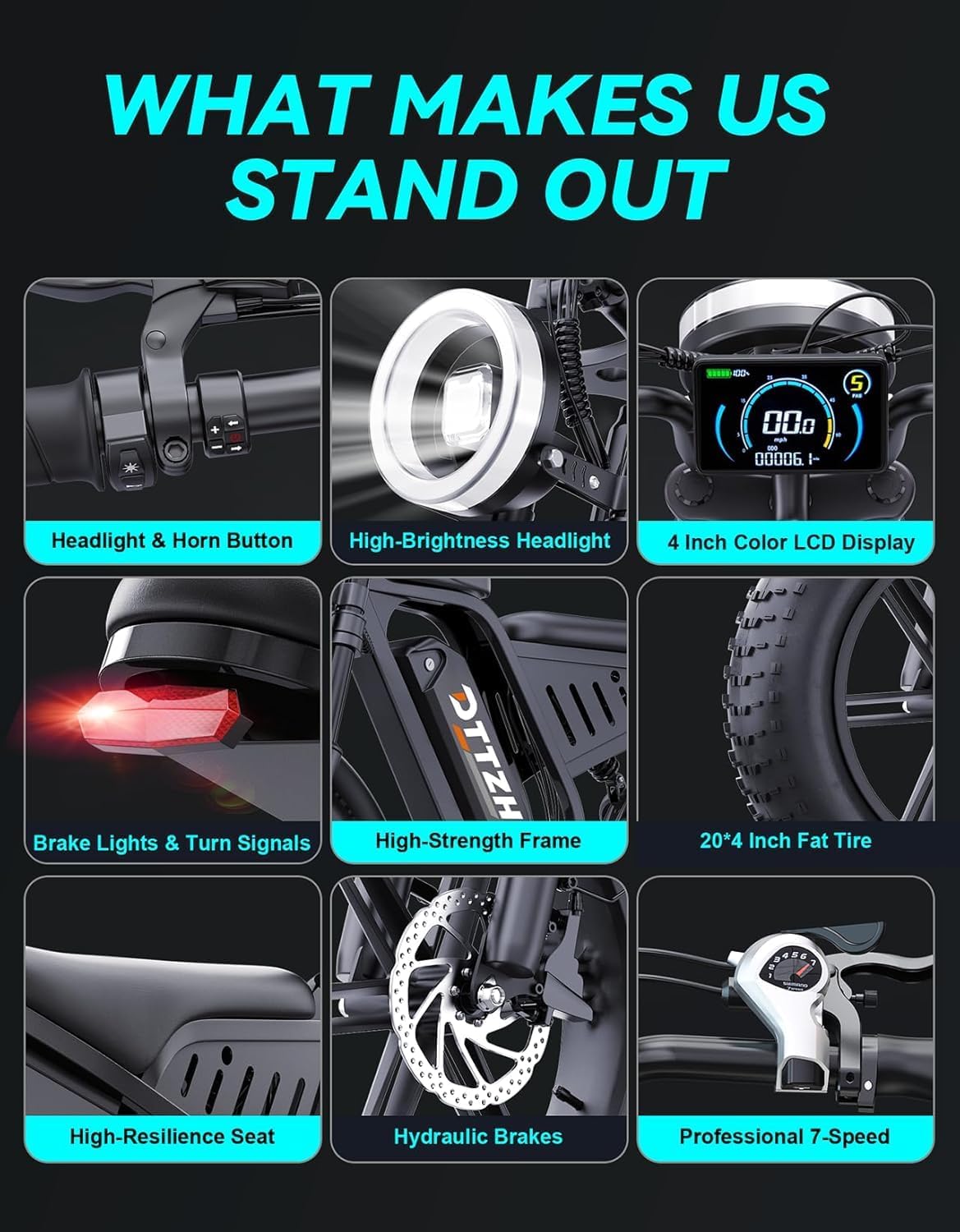 F6/F6S/F6PRO Electric Bike for Adults with NFC & Password Unlock, 5000/2000/1500W, 50/40/33MPH, 60V 30Ah, 48V 15/25Ah E-Bike, 100-60 Miles Electric Motorcycle, 20" Fat Tire Electric Dirt Bike