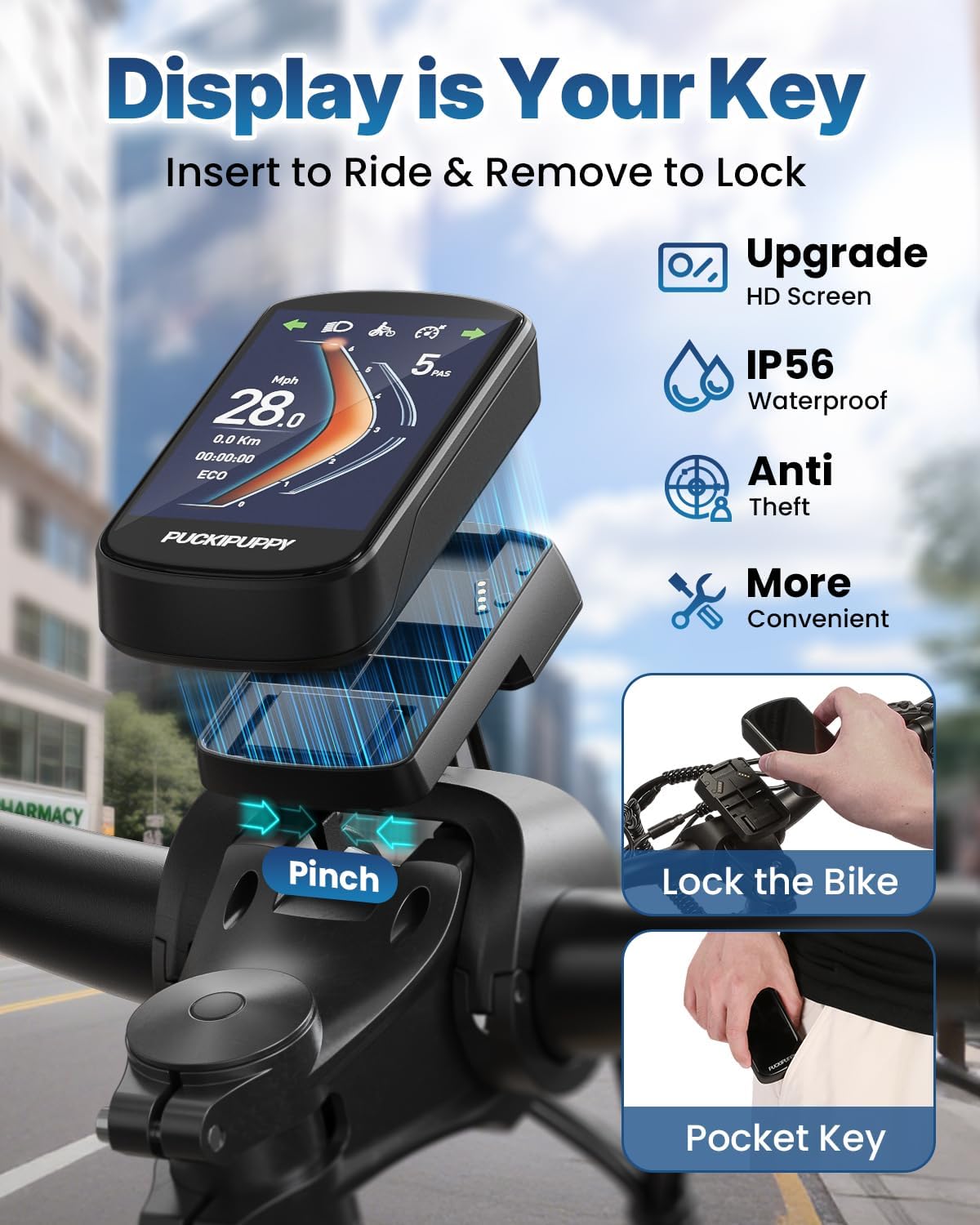 PUCKIPUPPY Electric Bike for Adults 1350W Peak, 28 MPH, 48V 20AH Battery Ebike, 26"x4" Fat Tire Full Suspension Electric Mountain Bike, 80 Miles Range, 8 Speed, Torque Sensor (Labrador Pro)