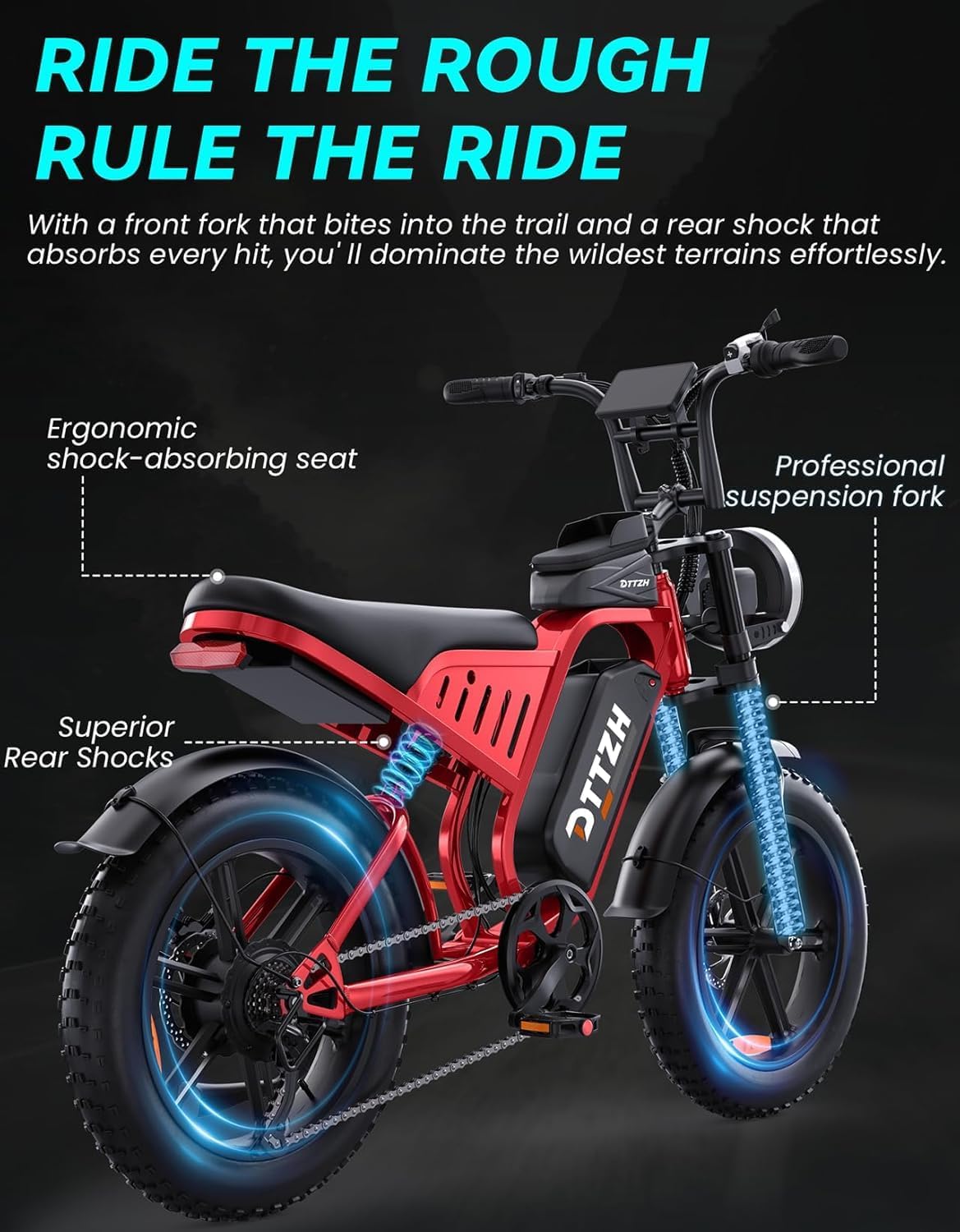 F6/F6S/F6PRO Electric Bike for Adults with NFC & Password Unlock, 5000/2000/1500W, 50/40/33MPH, 60V 30Ah, 48V 15/25Ah E-Bike, 100-60 Miles Electric Motorcycle, 20" Fat Tire Electric Dirt Bike