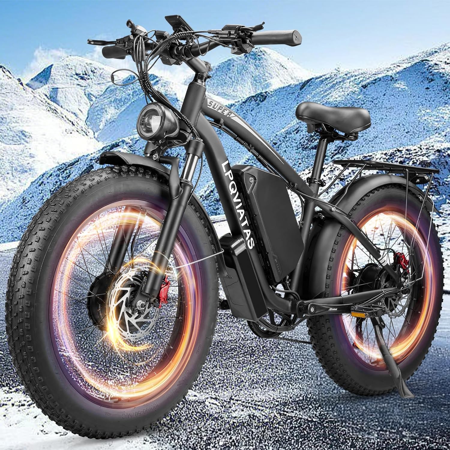 6000W Peak Dual Motor Ebike for Adults - 52V 34Ah Fast Electric Bike for Men Women 45 MPH,Up to 100 Miles,24" Fat Tire Lockable Suspension Electric Bicycle for Snow Off-Road Commuter Mountain E-Bike