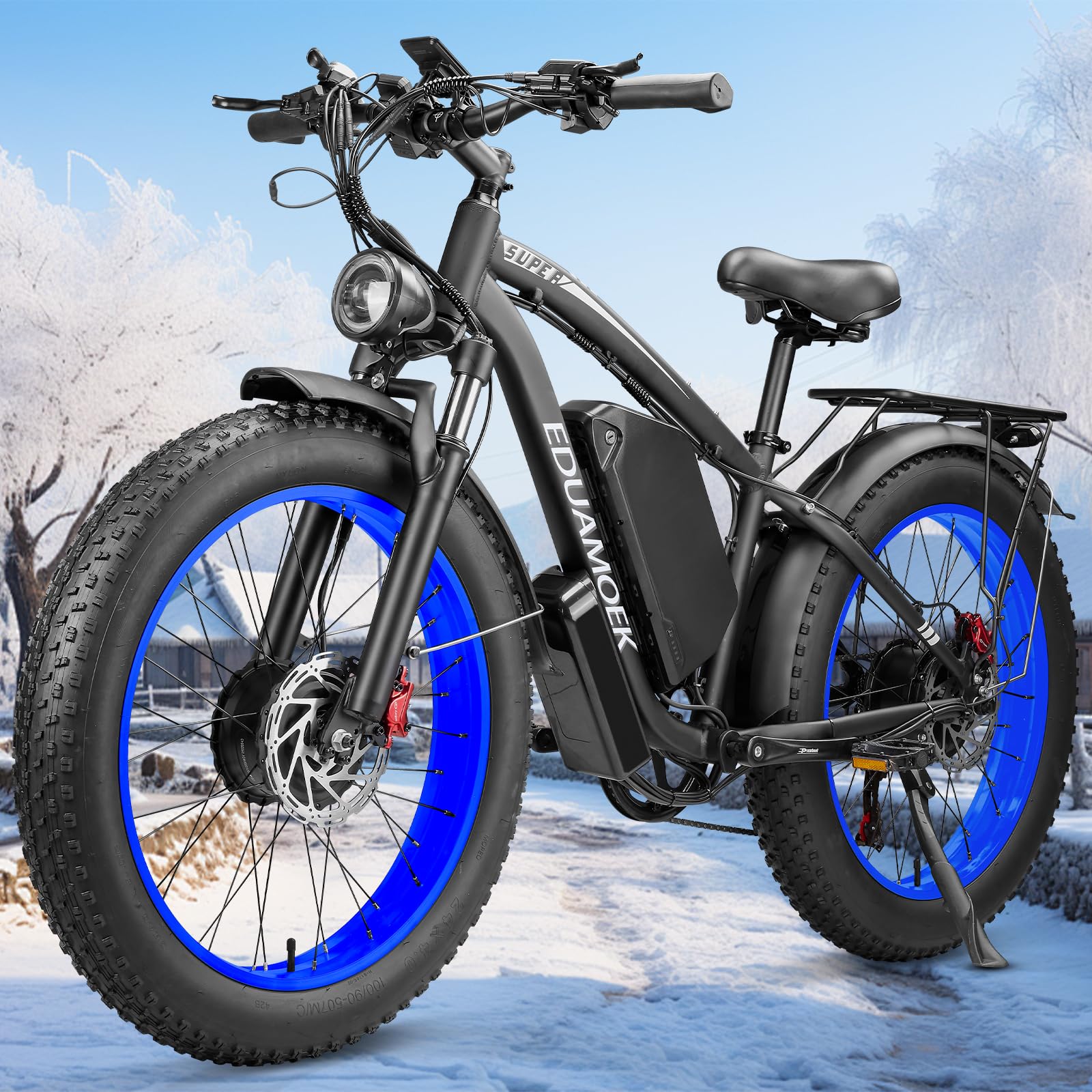 6000W Peak Dual Motor Ebike for Adults - 52V 34Ah Fast Electric Bike for Men Women 45 MPH,Up to 100 Miles,24" Fat Tire Lockable Suspension Electric Bicycle for Snow Off-Road Commuter Mountain E-Bike